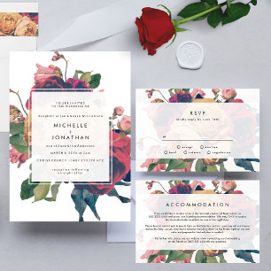 Antique Vintage Roses Botanical Fete Wedding RSVP Card