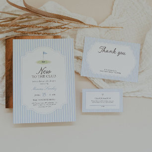 New to the Club Golf Blue Stripe Baby Shower Invitation
