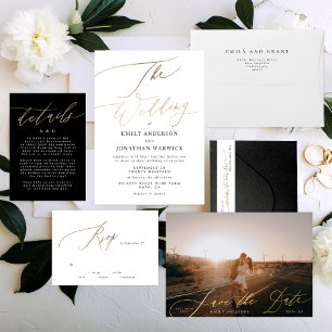 Gold Elegant Traditional Calligraphy Wedding Foil Invitation
