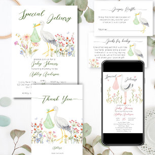 Stork special delivery baby shower books request enclosure card