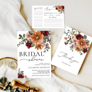 Fall Terracotta Burgundy Floral Bridal Shower Invitation