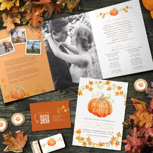 Fall in love watercolor pumpkin autumn wedding QR All In One Invitation