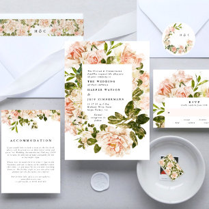 Elegant Rose Romance Watercolor Wedding Invitation