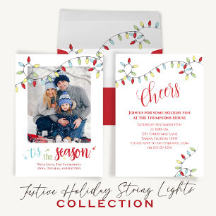 Christmas Cheers Colorful String Lights QR Code  Invitation