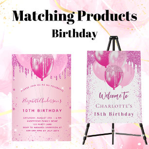 Birthday party blush pink glitter balloons girl invitation postcard