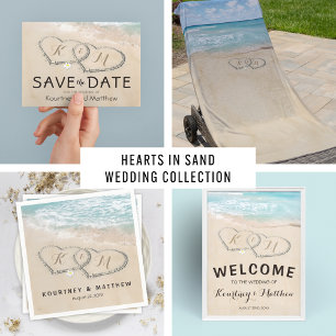Tropical Vintage Beach Heart Shore Wedding Program Hand Fan
