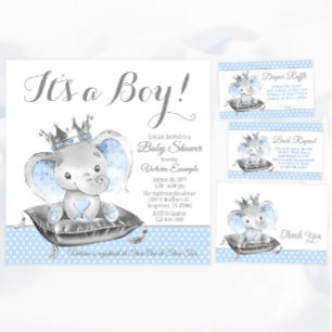 Boy Elephant Prince Baby Shower Invitation