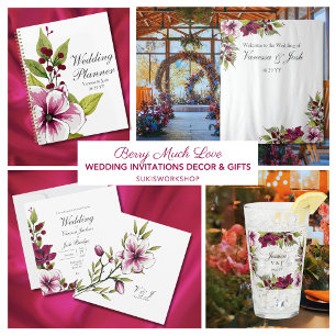 Elegant Magenta White Florals and Green Botanicals Favor Boxes