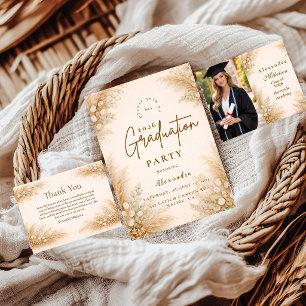 Minimalist Beige Pampas Graduation Party RSVP Card