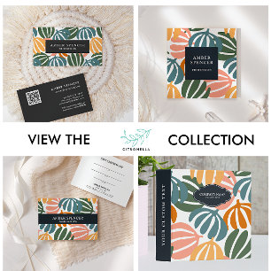 COLORFUL RETRO LEAVES GROOVY BOTANICAL REFERRAL  BUSINESS CARD