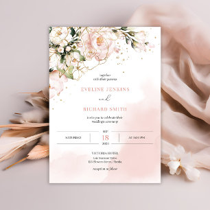 Blush Pink Floral Roses Boho Wedding Invitation