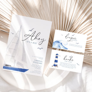 Minimal Nautical Sailboat Baby Shower Ahoy Boy's  Invitation