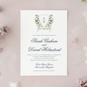 Monogram Watercolor Floral Wedding Crest Invite