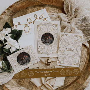 Elegant Gold Line Art Christmas Rubber Stamp