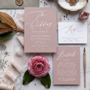 Modern Pink Taupe Calligraphy Simple Wedding Invitation