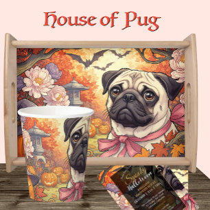 House of Pug Dog & Halloween, Autumn, Art Nuovo  Apron