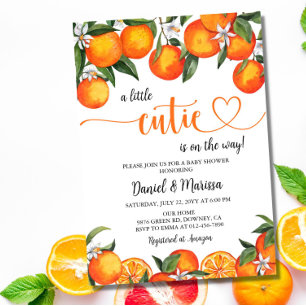 Little Cutie Citrus Botanical Orange Baby Shower Invitation