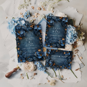 Moody Copper Floral Wedding Invitation