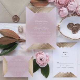 Gold Pink Geometric Gatsby Foil Save The Date Announcement