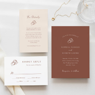 Brown Minimalist Horseshoe   Rustic Wedding Invitation