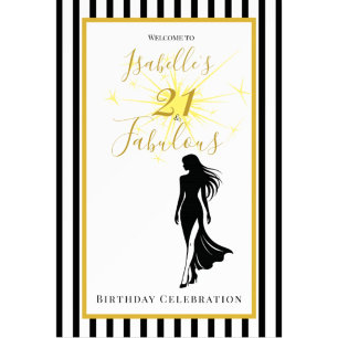 21 & Fabulous Birthday Banner Black & Gold