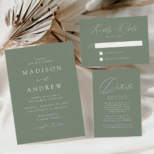 Modern Elegant Sage Green Photo Wedding All In One Invitation