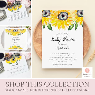 Sunflower Baby Shower Elegant Script Watercolor Invitation