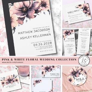 Chic Elegant Watercolor Pink Floral Wedding Invitation