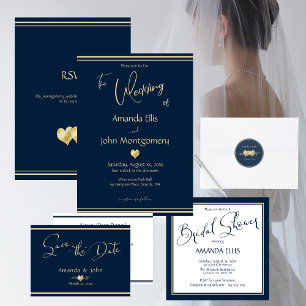 Navy and Gold Elegant Wedding Invitation