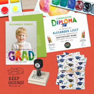 Cute Fun Colorful Kids Graduation Diploma Logo Poster