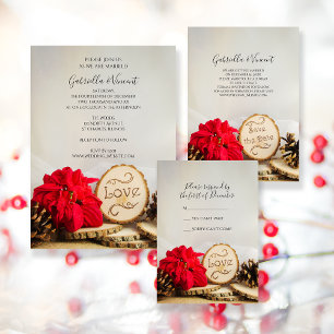 Rustic Red Poinsettia Woodland Wedding RSVP