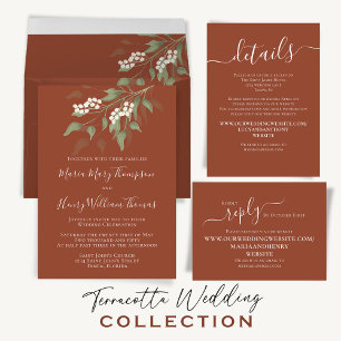 Elegant Watercolor Floral White Terracotta Flower Invitation