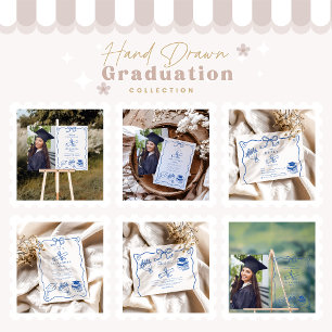 Hand Drawn Illustrated Blue Graduation Party Invitation