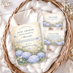 Elegant Dusty Blue Hydrangea Garden Baby Shower Invitation