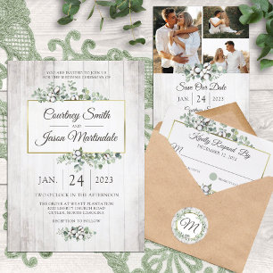 Rustic Wood Southern Cotton Botanical Wedding Invitation