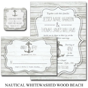 Nautical Whitewashed Wood Beach Wedding Collection Invitation