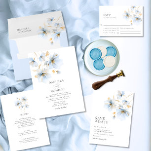 Dreamy Pastel Blue and Gold Wild Flowers Wedding Save The Date