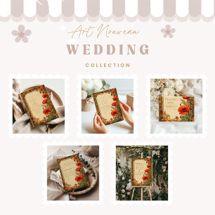 Art Nouveau Poppy Wedding Thank You Card