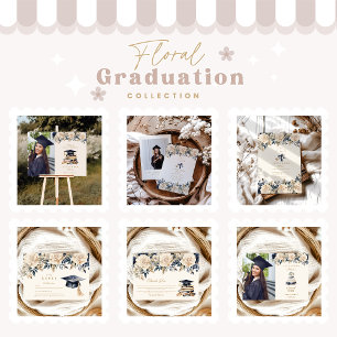 Elegant Photo Navy Gold Floral Graduation  Foam Board