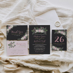 Rose Pink Peony Floral Boho Wedding Program