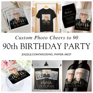 Custom Photo Cheers 90th Birthday Party Invitation