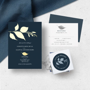 Midnight Blue Wedding Rehearsal Dinner Foil Invitation