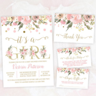 Pink Gold Watercolor Floral Diaper Raffle Tickets