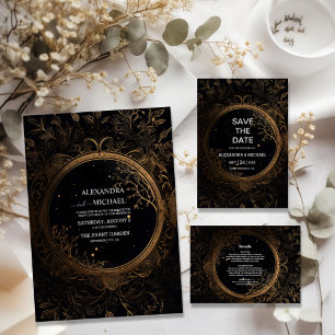Mystical Celestial Black and Gold Wedding Table Number