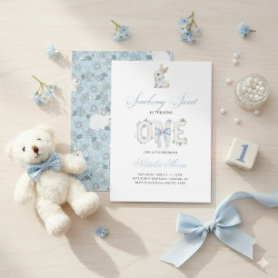 Somebunny Sweet Bunny 1st Birthday Spring Floral I Invitation