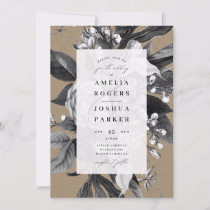 Industrial Rustic Chic Floral Wedding Kraft Invitation