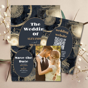 Photo Elegant Silver Gold Celestial Wedding Save The Date