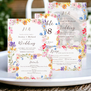 Boho garden summer floral photo initials wedding invitation
