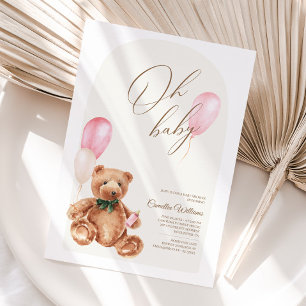 Teddy Bear Pink We Can Bearly Wait Baby Shower Invitation