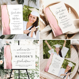 Photo Blush Agate Gold Script Graduation Thank You Card